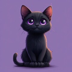 black cat with purple eyes sitting