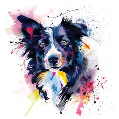 sketchy hand painted colorful dog, watercolor splash on a white background - obrazy, fototapety, plakaty