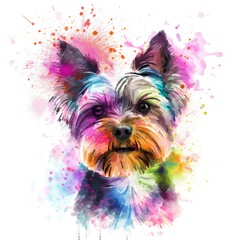 Naklejka premium sketchy hand painted colorful dog, watercolor splash on a white background