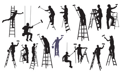 Vector silhouette of a cleaning people on a  transparent background. Men and women cleaning concept vector. 