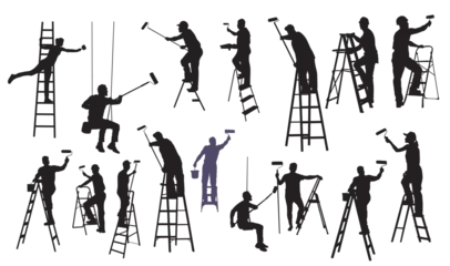 Fotobehang Vector silhouette of a cleaning people on a  transparent background. Men and women cleaning concept vector.  © Unknown Artist