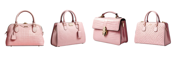 Women's trendy handbag in pink color on a transparent background | Isolated | Fashionable woman bag in pink color for products advertisement 