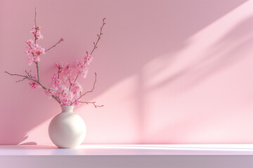 Obraz na płótnie Canvas Cherry branches in a white vase.