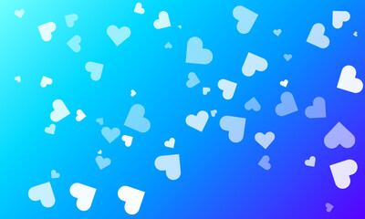Hearts on a blue gradient background. White hearts on a background with a gradient of blue shades. Hearts with different transparency. Vector illustration EPS10.