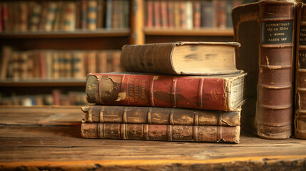 Old books on wooden desk