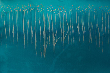 abstract water plants in teal blue background