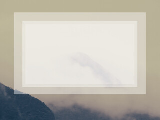 Copy space, white title banner on rainy season mountain background.