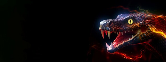 Fototapeta premium Snake lightning mystical energy black banner. Mythical mesmerizing vivid powerful reptile. Generate ai