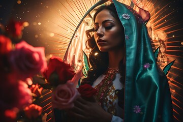 Celebrating La Virgen de Guadalupe: A Vibrant Holiday Scene - obrazy, fototapety, plakaty