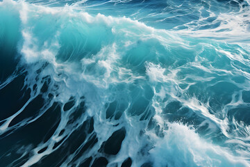 Powerful foamy sea waves rolling and splashing over water surface - obrazy, fototapety, plakaty