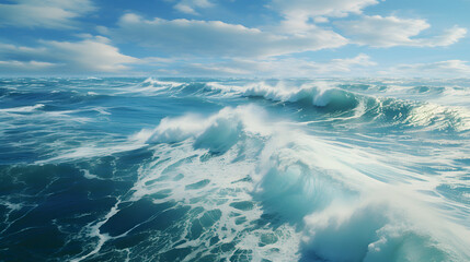 Fototapeta premium Powerful foamy sea waves rolling and splashing over water surface