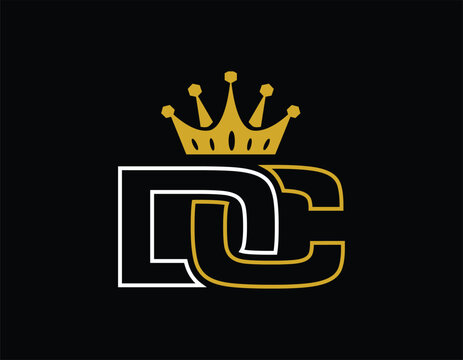 Gold Simple Initial Letter DC With Crown Logo Design Template