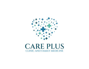 Medical Heart with Cross Symbol Logo Design Template