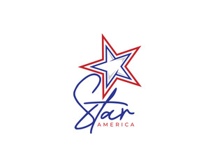 Obraz premium Simple Blue Red Patriot Sport Star With Script Font Logo Design Template