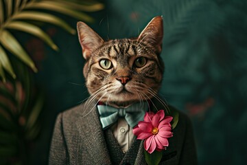 Business cat wearing suit, Ragdoll cat kitten isolated, dvertisement, surreal surrealism, in glam fashionable couture high end outfits isolated Creative animal concept
