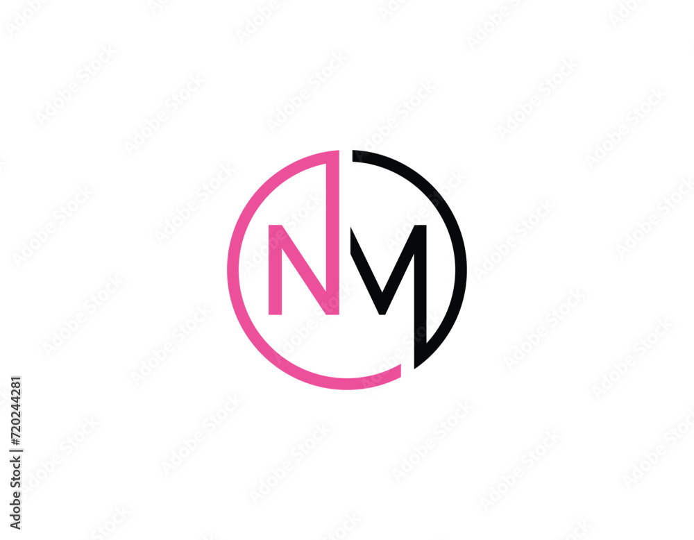 Wall mural simple rounded initial letter nm logo design template