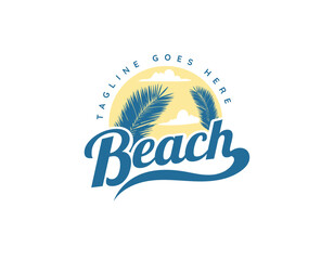 Sunset Tropical Beach Holiday Logo Design Template