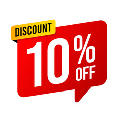 Discounts 10 percent off. Red and yellow template on white background. Vector illustration