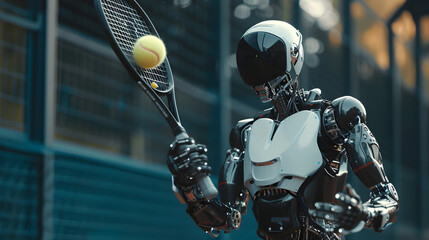 Cinematic photograph of robot playing sports AI. Smart robots. Future. - obrazy, fototapety, plakaty