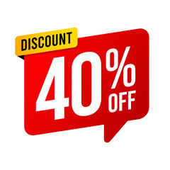 Discounts 40 percent off. Red and yellow template on white background. Vector illustration