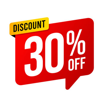 Discounts 30 percent off. Red and yellow template on white background. Vector illustration