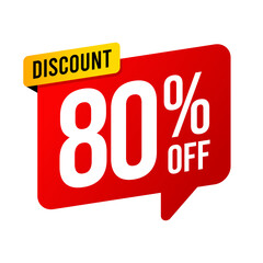 Discounts 80 percent off. Red and yellow template on white background. Vector illustration