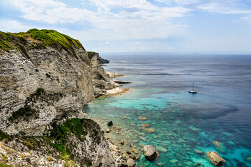 Bonifacio, Kalkfelsen, Kalkklippen, Insel, Korsika, Mittelmeer, Küste, Felsenküste, Campu...