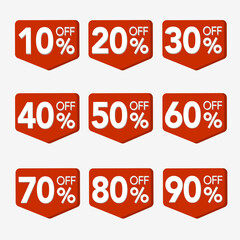Vector illustration set of sale stickers. special black friday tag and label for marketing, discounts from 10 to 90 percent