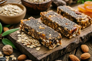 Badkamer foto achterwand Healthy homemade energy bars with nuts, oats, and chia seeds © artem