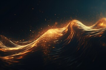 Abstract digital wave particles on dark background.
