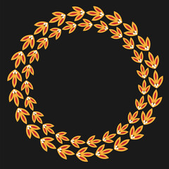 Round yellow wreath of laurel branches frame graphic vector design.