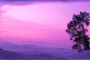 Mystic Dawn: Purple Haze Over Mountain Silhouettes