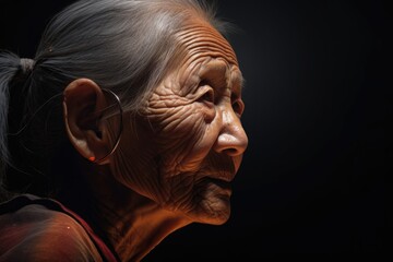 Obraz premium Asian old woman with deafness and open ears.
