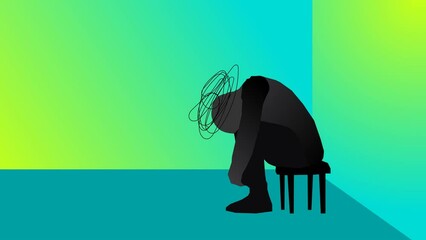 Animated footage a man sitting alone who is stressed and depressed