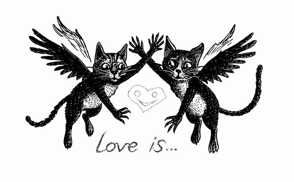 Cat  Love I love you darling sweet charm kiss your heart Happy Valentine's Day