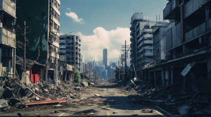 Destroyed city center after war