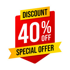 Special offer discounts 40 percent off. Red and yellow template on white background. Vector illustration