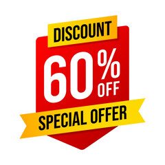 Special offer discounts 60 percent off. Red and yellow template on white background. Vector illustration