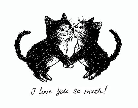 Cat  Love I love you darling sweet charm kiss your heart Happy Valentine's Day
