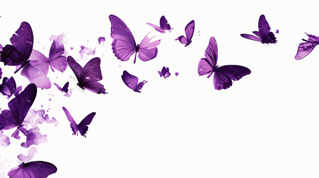 Soaring purple butterflies isolated on white background