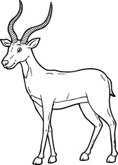 Vector Cartoon Antelope With Big Horns Line Art