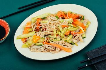 Salad with enoki or enokitake mushrooms.