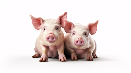 Two pigs isolated on a white background. 3d rendering. Studio shot.