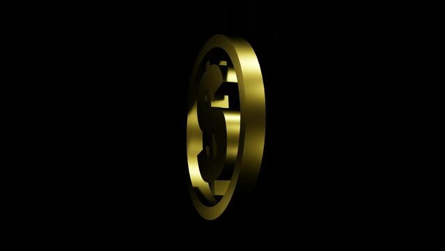 Rotating Gold Dollar Icon On A Black Background. Business Success Concept. Income Finance 3D Rendering