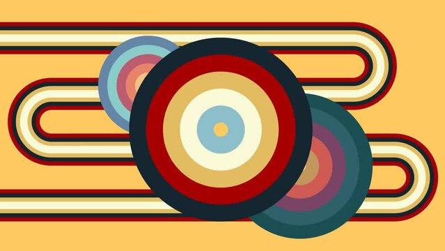 Animated footage abstract colorful retro vintage pastel. 1970s retro style with line vector illustration
