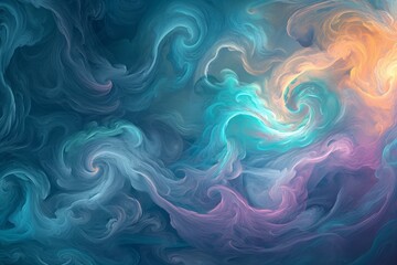 An abstract representation of the impact of meditation and relaxation techniques on the mind. Vibrant swirls of calming colors intertwine, forming a harmonious composition - obrazy, fototapety, plakaty