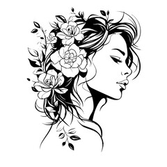 woman line art, line art, mandala art, girl outline, drawing, outline, woman, hair, face, beauty, vector, flower, fashion, illustration, floral, head, art, silhouette, sketch, flowers, nature, design,