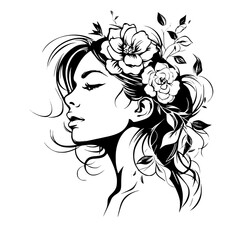 woman line art, line art, mandala art, girl outline, drawing, outline, woman, hair, face, beauty, vector, flower, fashion, illustration, floral, head, art, silhouette, sketch, flowers, nature, design,