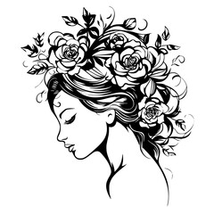 woman line art, line art, mandala art, girl outline, drawing, outline, woman, hair, face, beauty, vector, flower, fashion, illustration, floral, head, art, silhouette, sketch, flowers, nature, design,