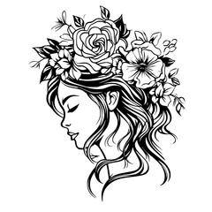woman line art, line art, mandala art, girl outline, drawing, outline, woman, hair, face, beauty, vector, flower, fashion, illustration, floral, head, art, silhouette, sketch, flowers, nature, design,